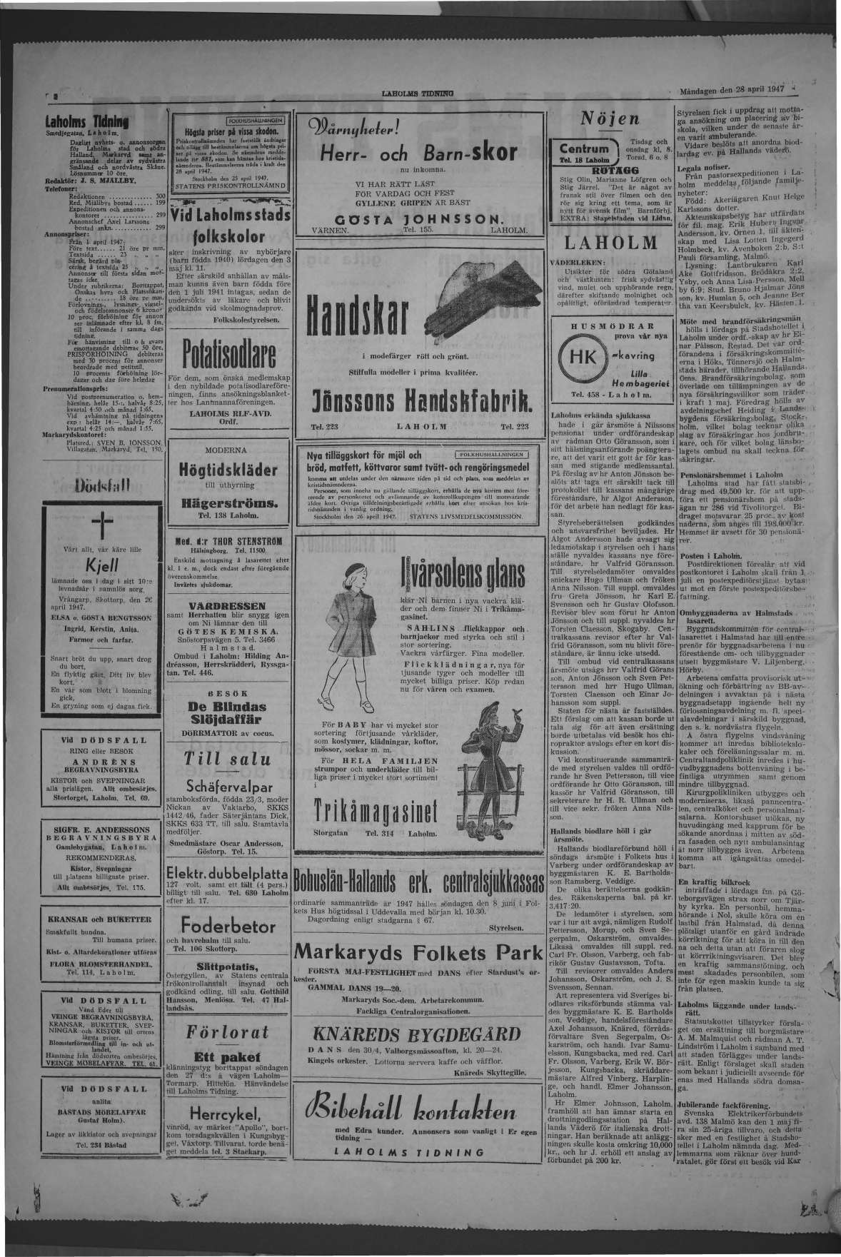 Laholms Tidning Måndag 28 april 1947, sida 2