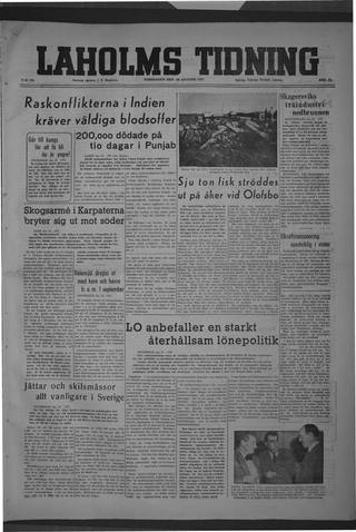 Förstasidan, Torsdag 28 augusti 1947