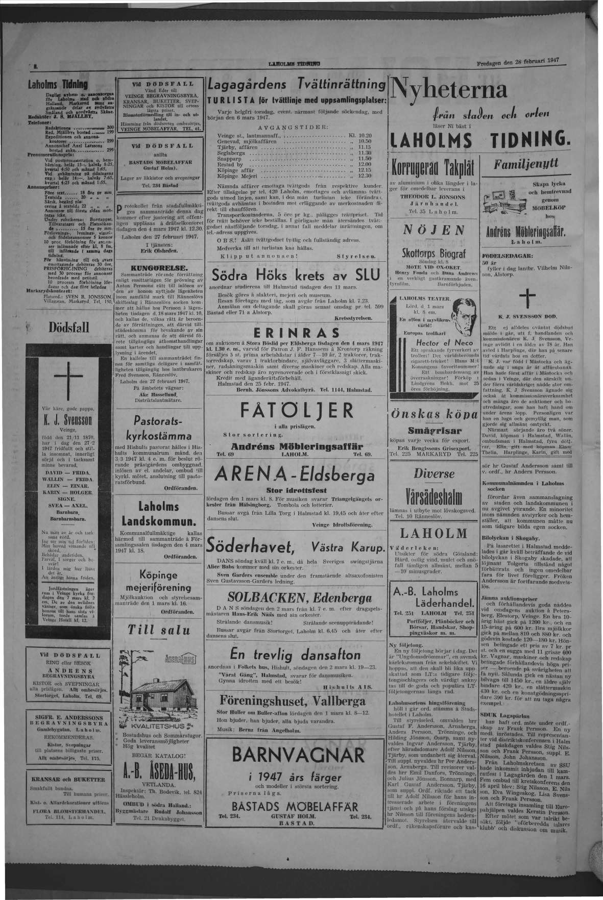 Laholms Tidning Fredag 28 februari 1947, sida 2