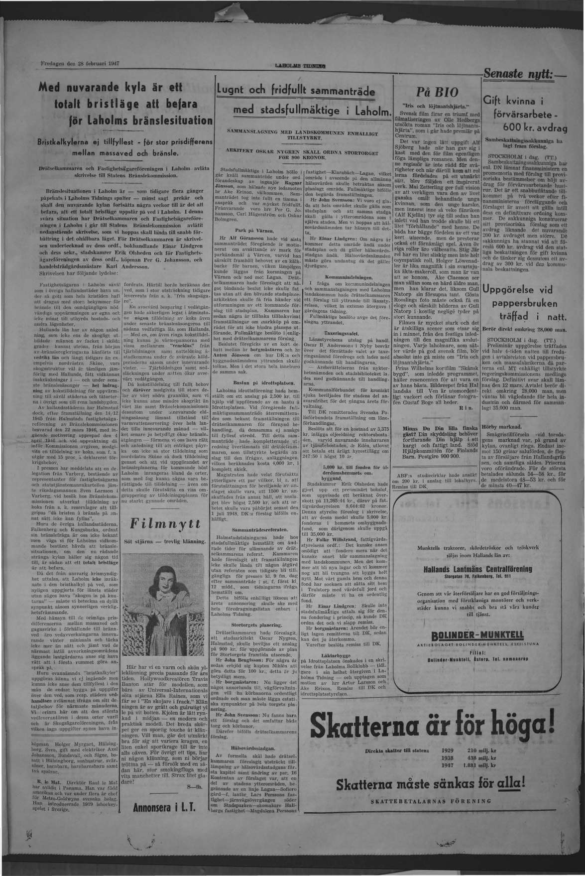 Laholms Tidning Fredag 28 februari 1947, sida 3