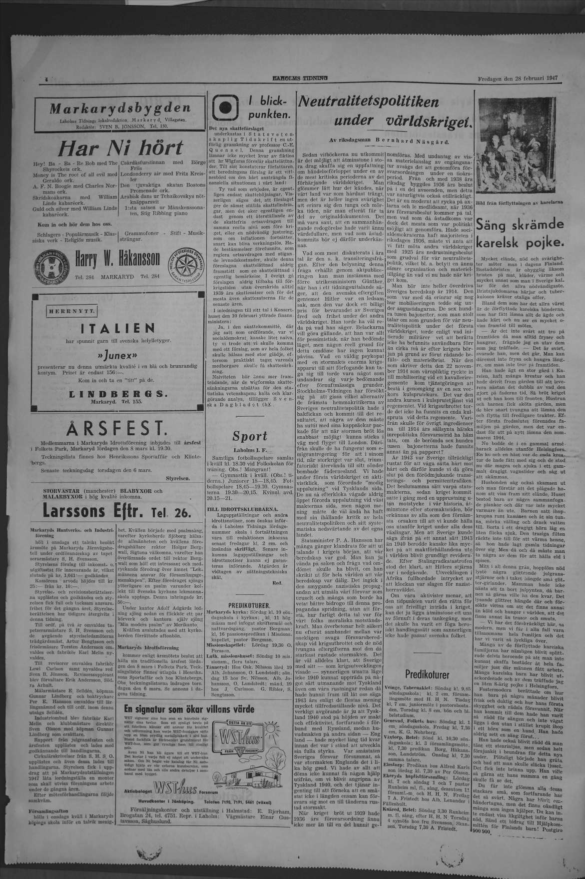 Laholms Tidning Fredag 28 februari 1947, sida 4