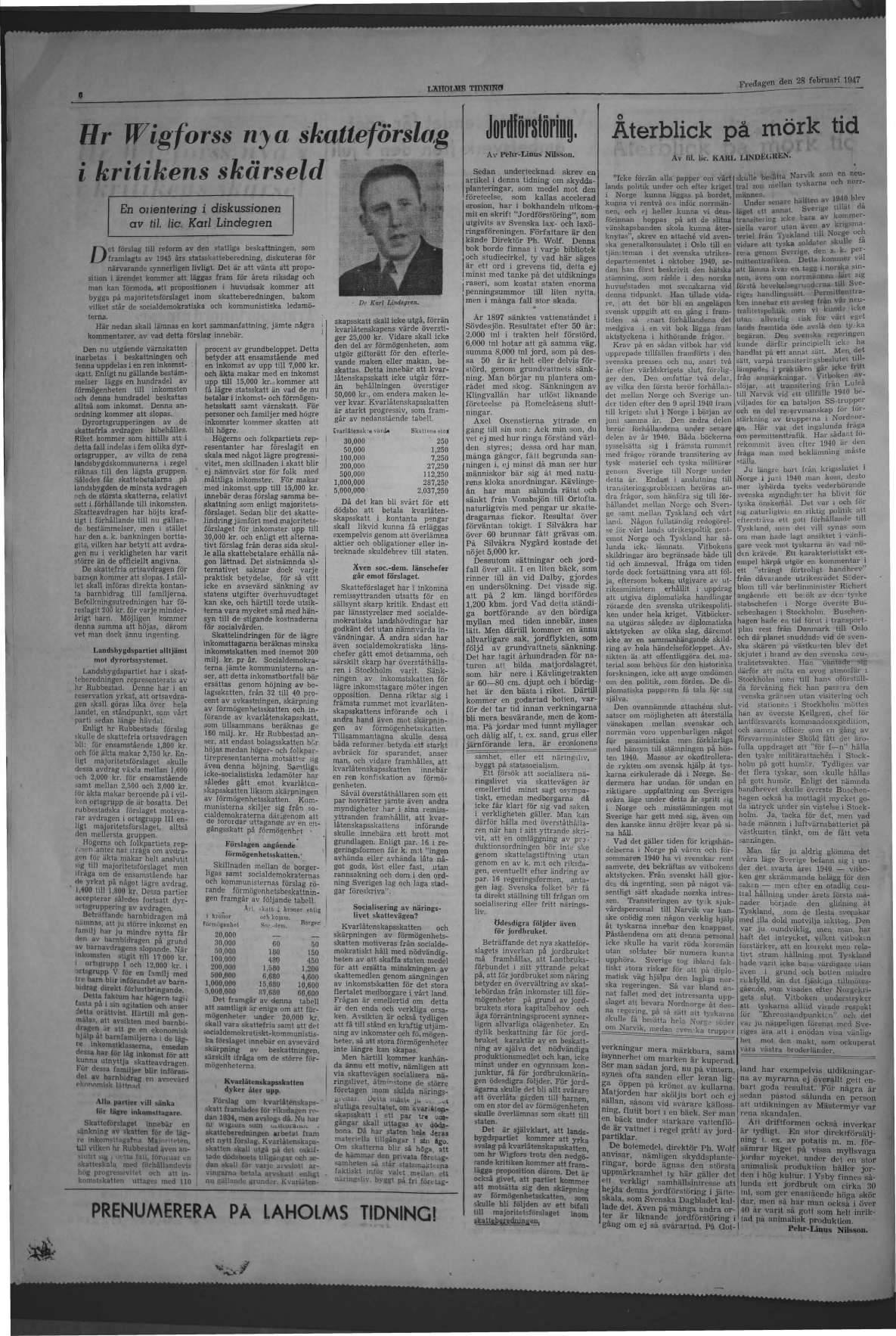 Laholms Tidning Fredag 28 februari 1947, sida 6