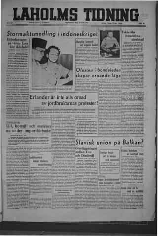 Förstasidan, Måndag 28 juli 1947