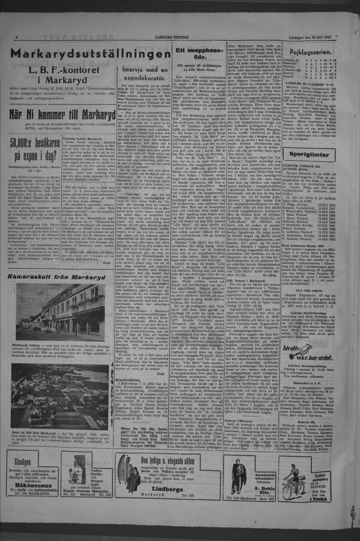 Laholms Tidning Lördag 28 juni 1947, sida 4