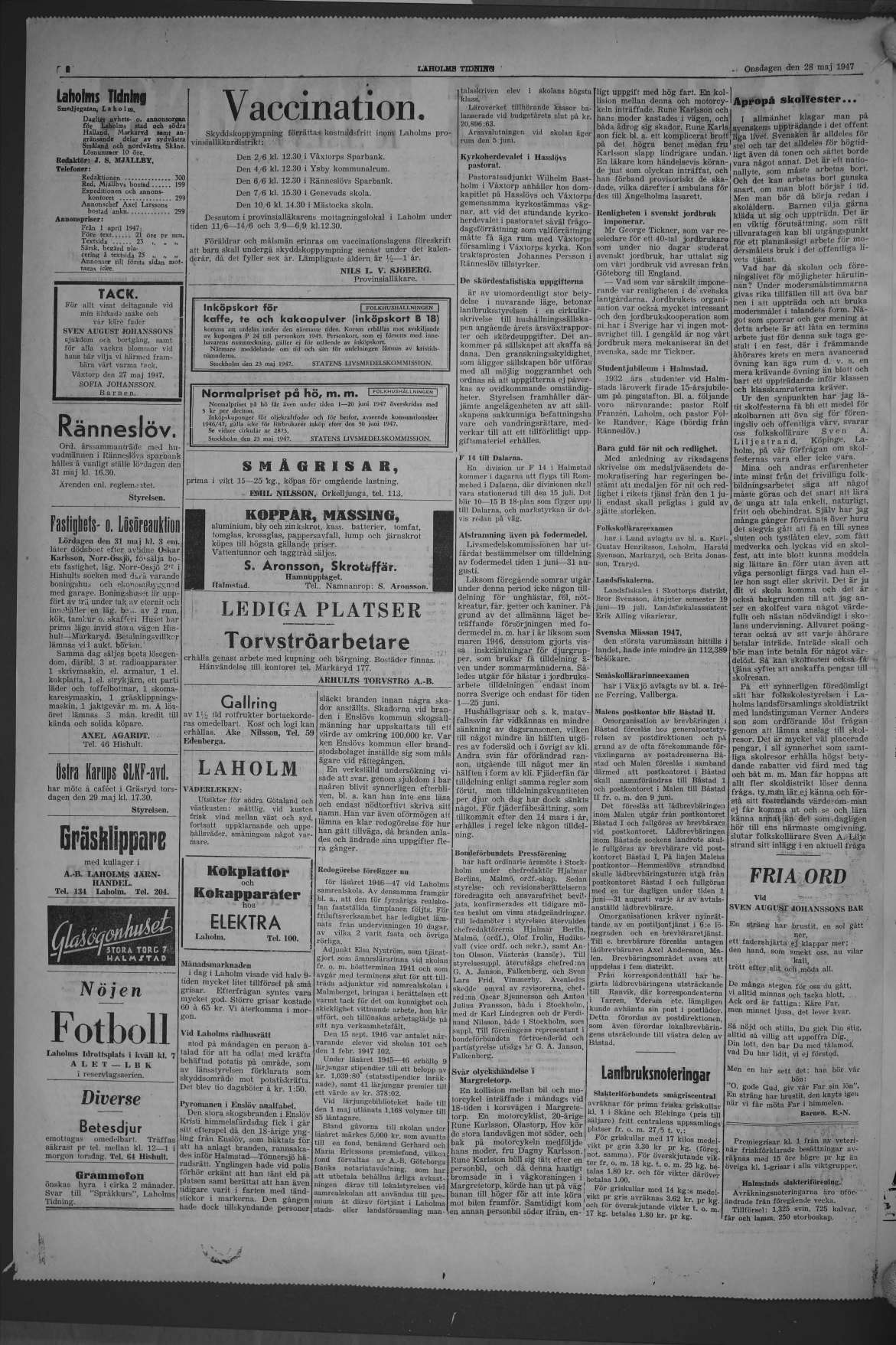 Laholms Tidning Onsdag 28 maj 1947, sida 2