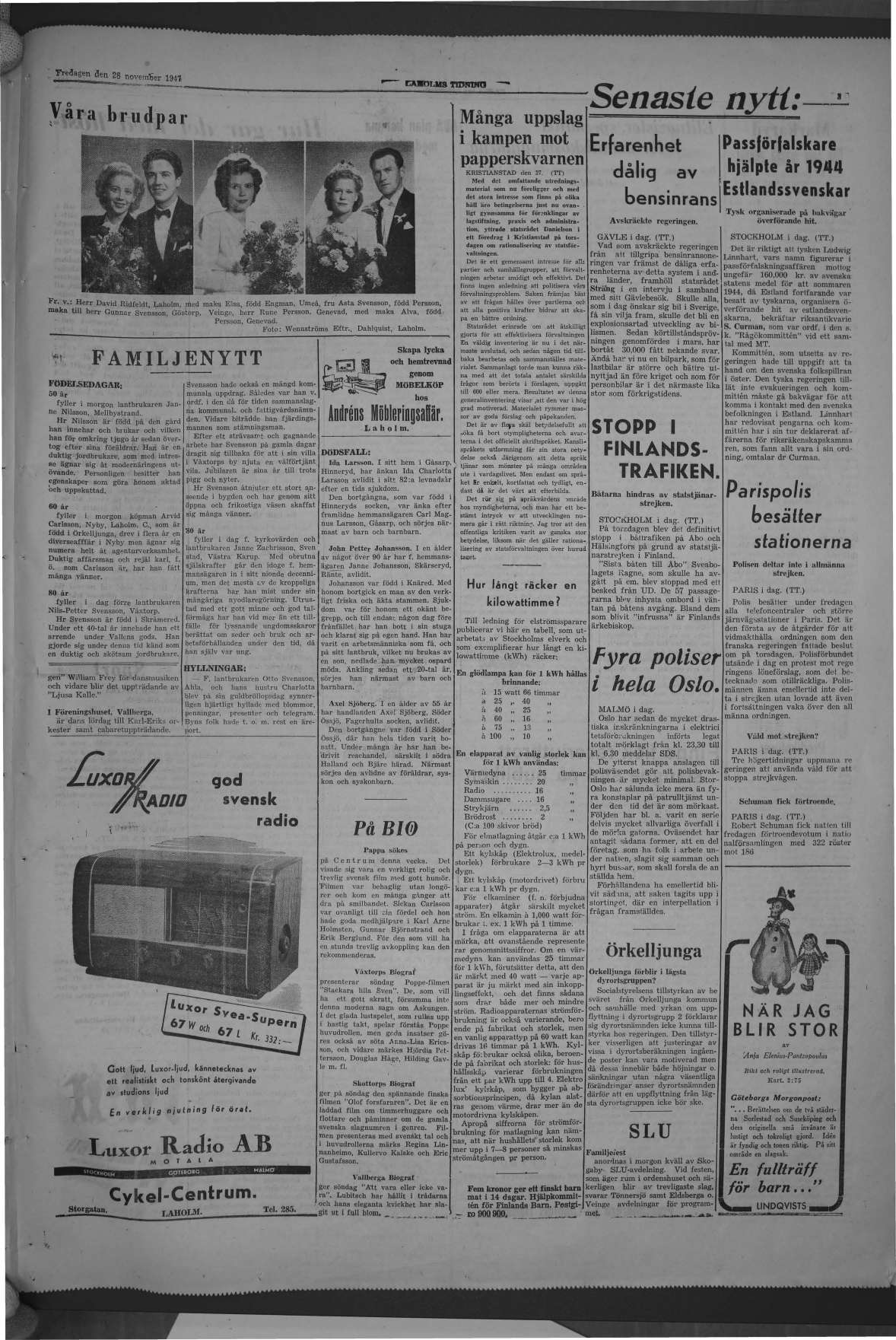 Laholms Tidning Fredag 28 november 1947, sida 3