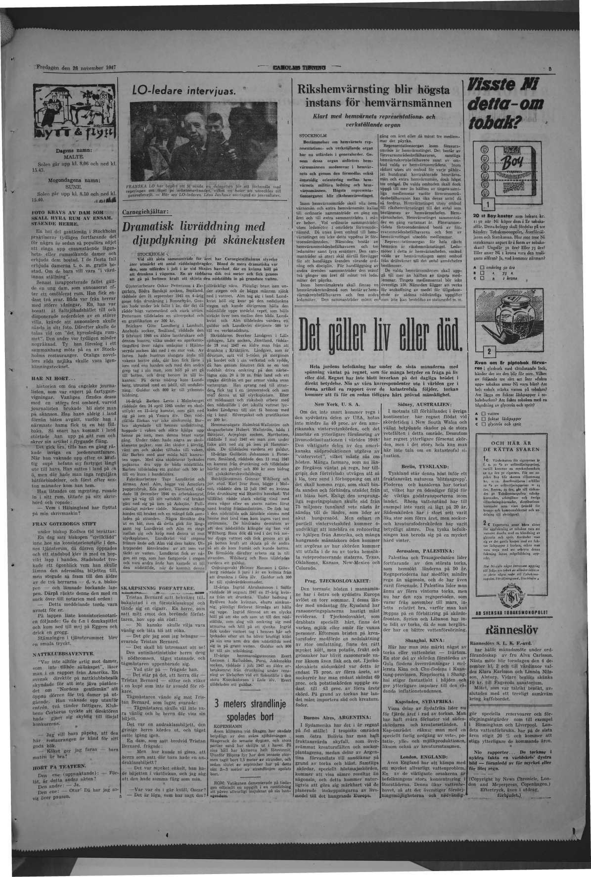 Laholms Tidning Fredag 28 november 1947, sida 5