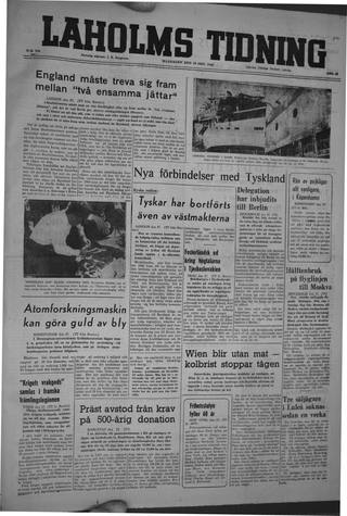 Förstasidan, Måndag 28 oktober 1946