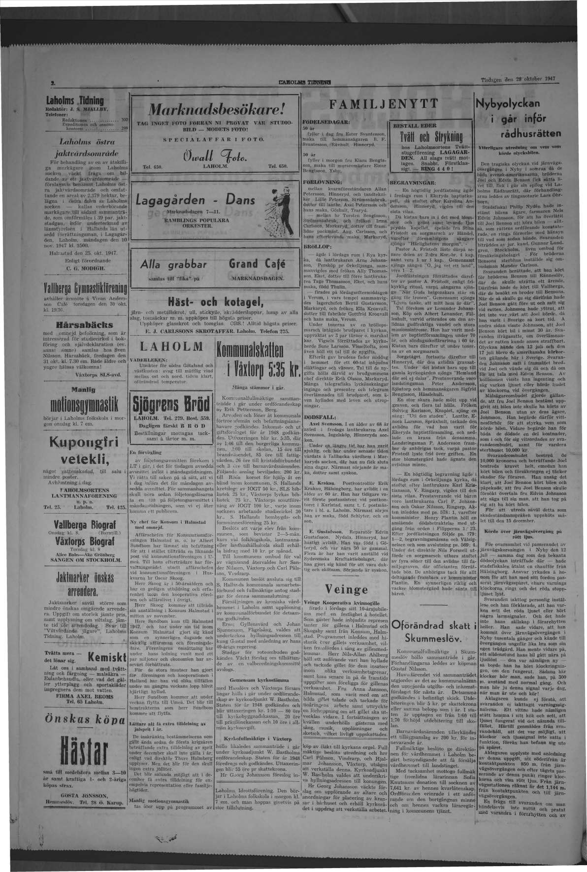 Laholms Tidning Tisdag 28 oktober 1947, sida 2