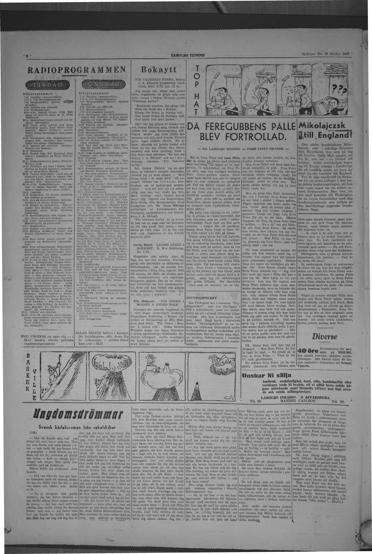 Laholms Tidning Tisdag 28 oktober 1947, sida 6