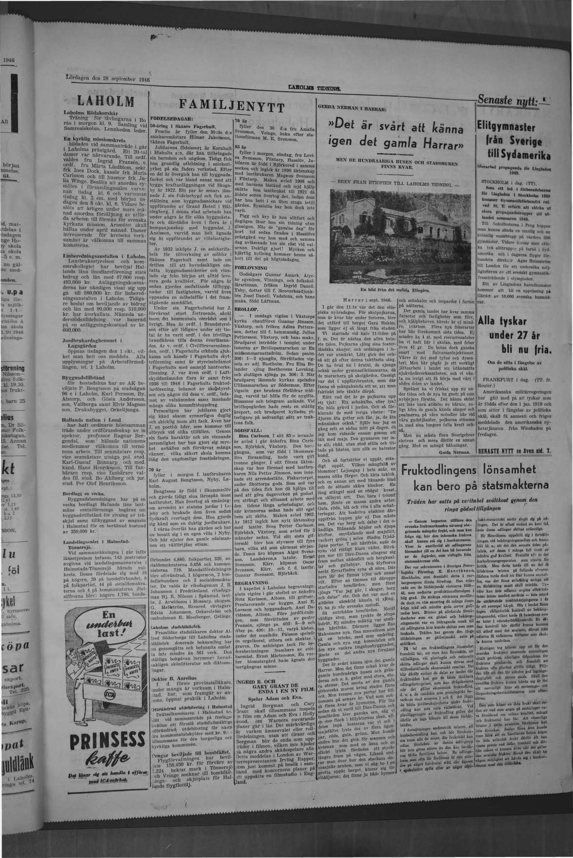 Laholms Tidning Lördag 28 september 1946, sida 3