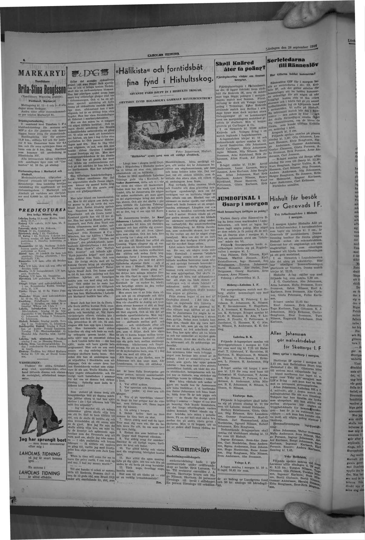 Laholms Tidning Lördag 28 september 1946, sida 4