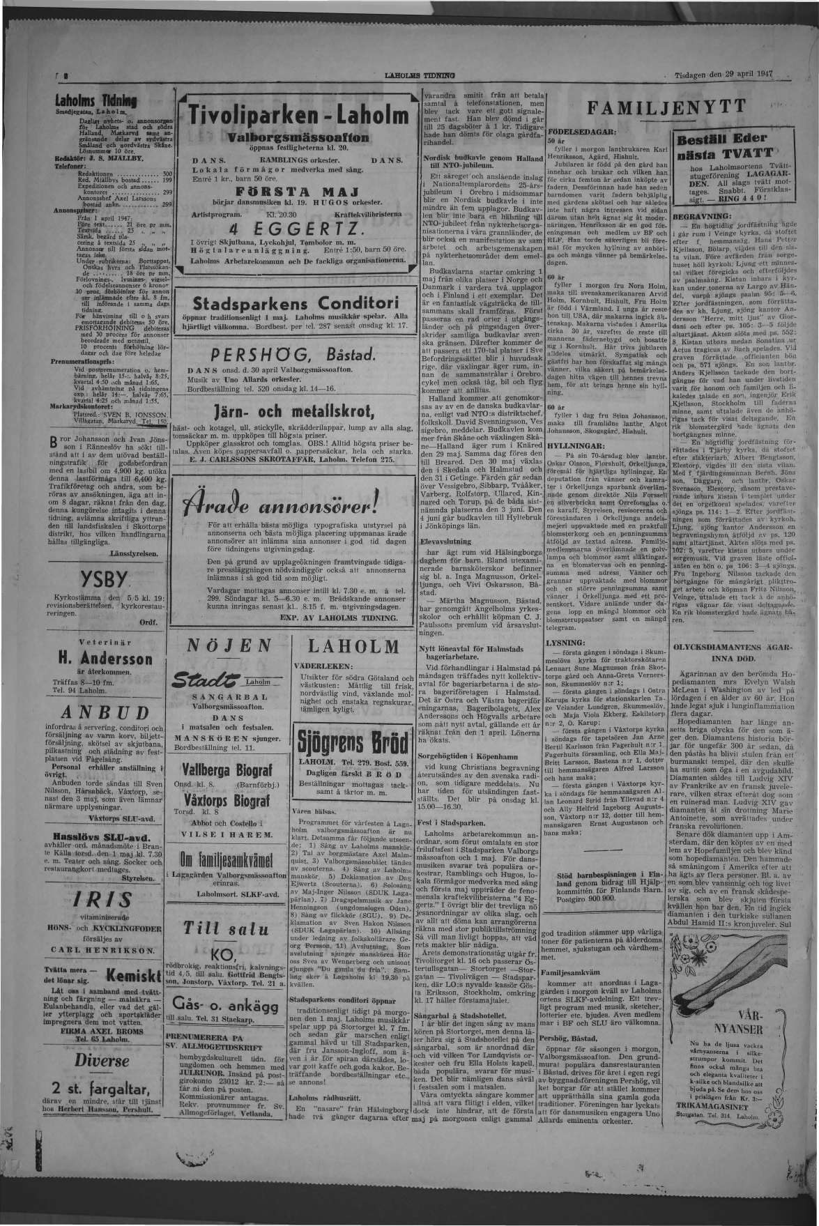 Laholms Tidning Tisdag 29 april 1947, sida 2