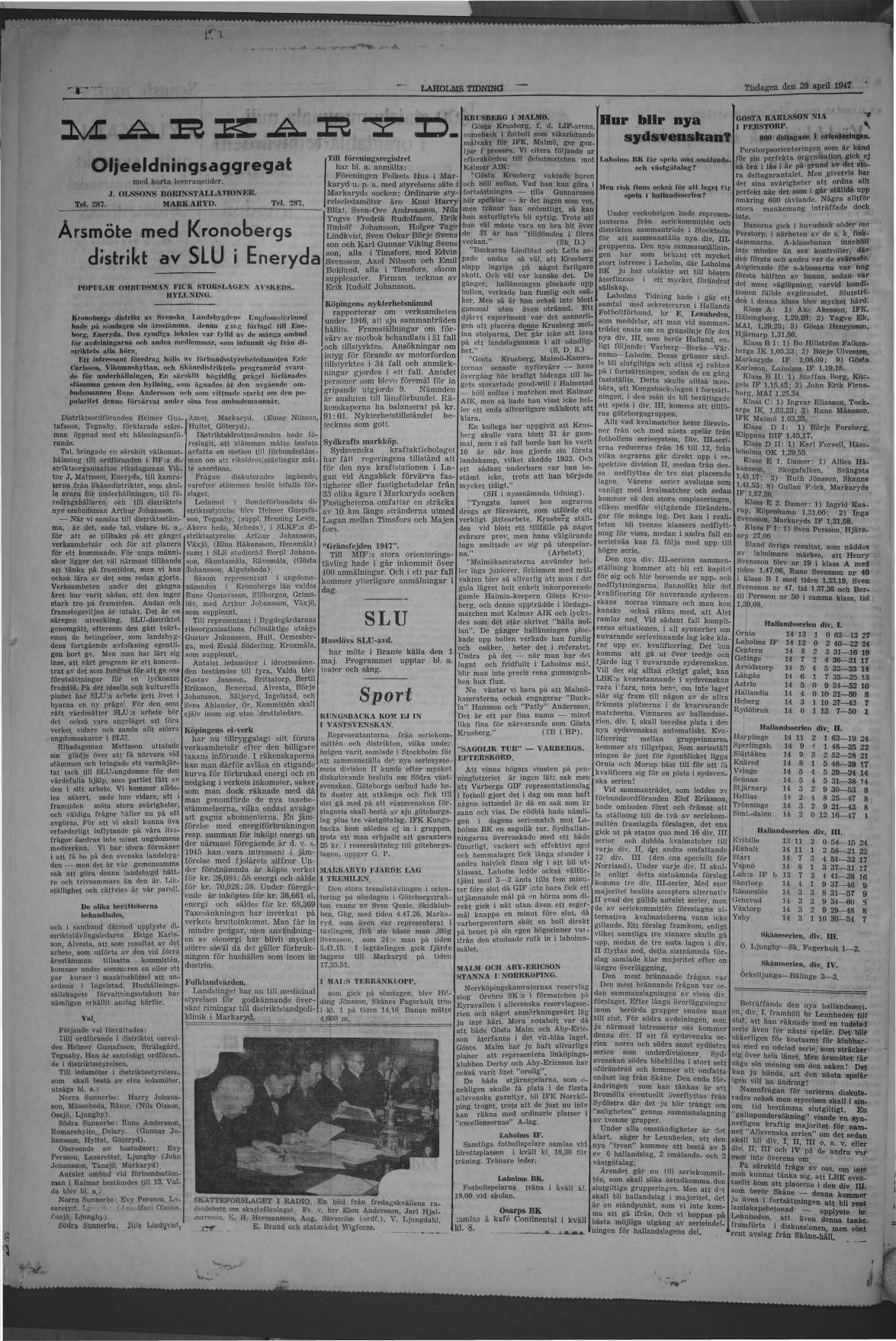 Laholms Tidning Tisdag 29 april 1947, sida 4