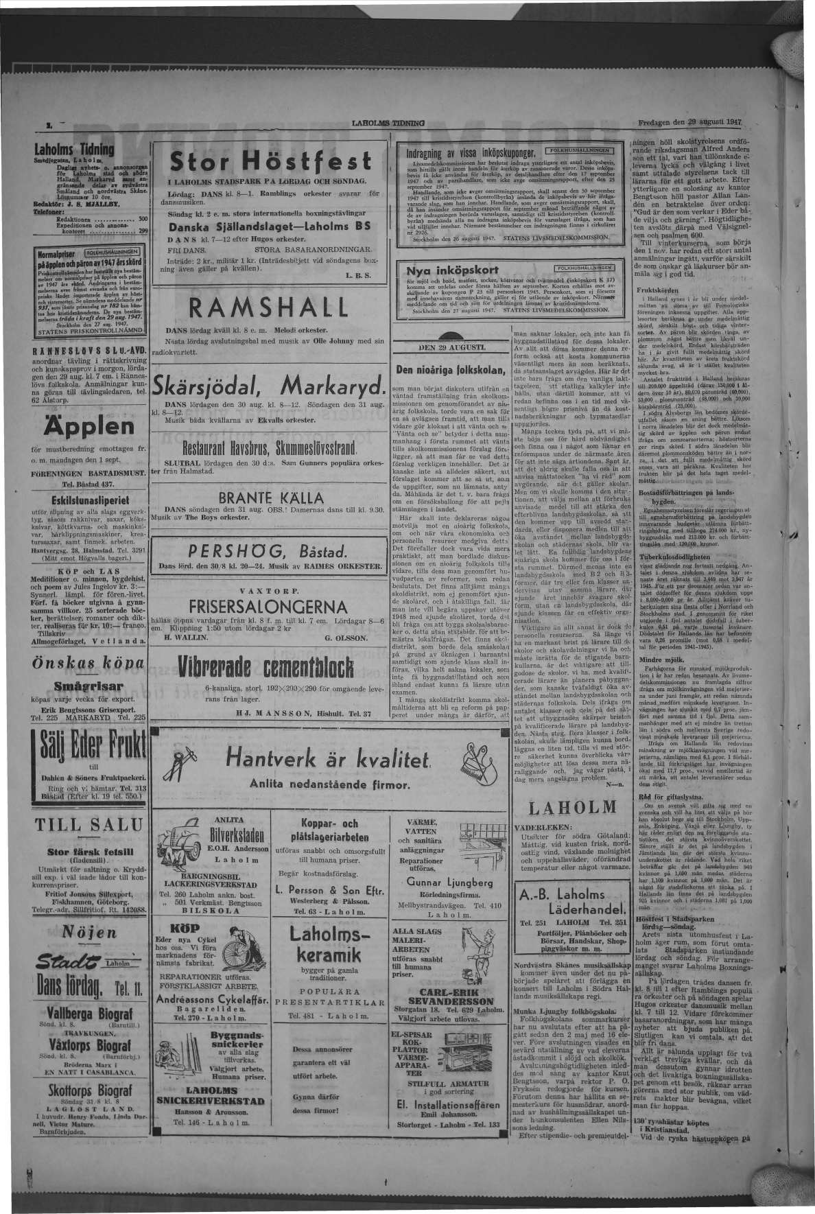 Laholms Tidning Fredag 29 augusti 1947, sida 2