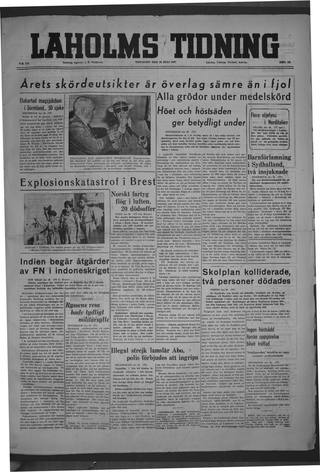 Förstasidan, Tisdag 29 juli 1947