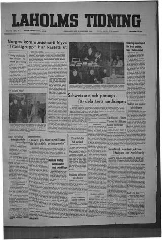 Förstasidan, Fredag 28 oktober 1949