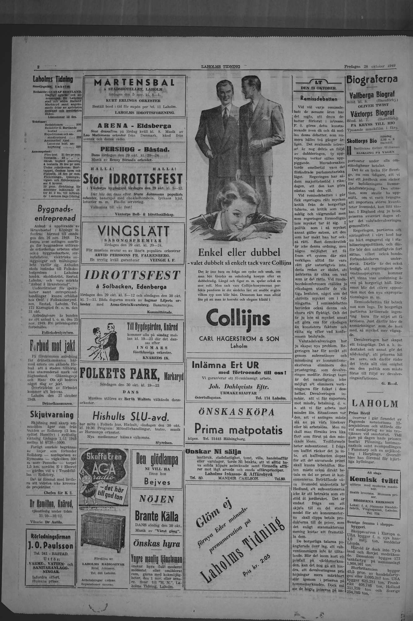 Laholms Tidning Fredag 28 oktober 1949, sida 2