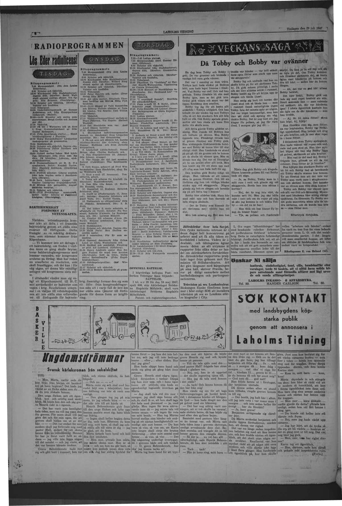 Laholms Tidning Tisdag 29 juli 1947, sida 6