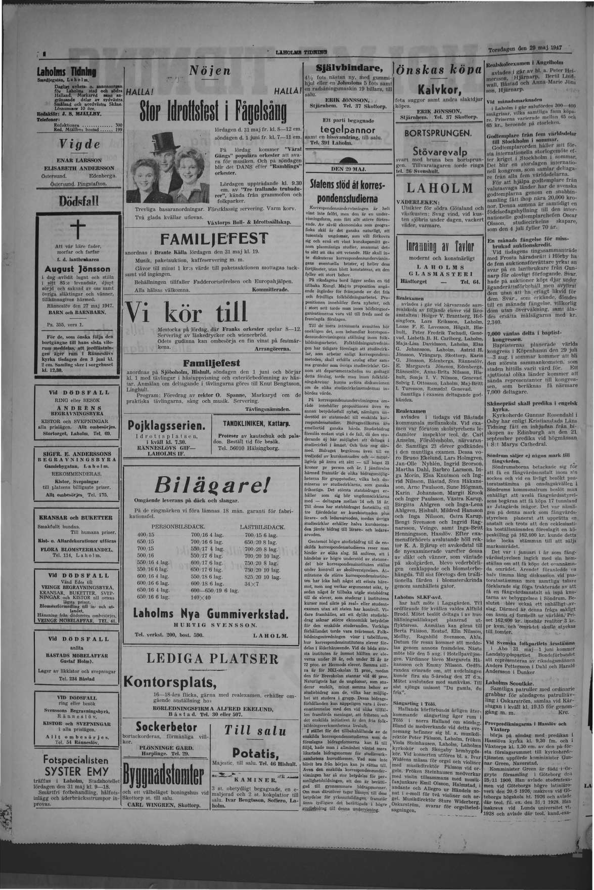 Laholms Tidning Torsdag 29 maj 1947, sida 2