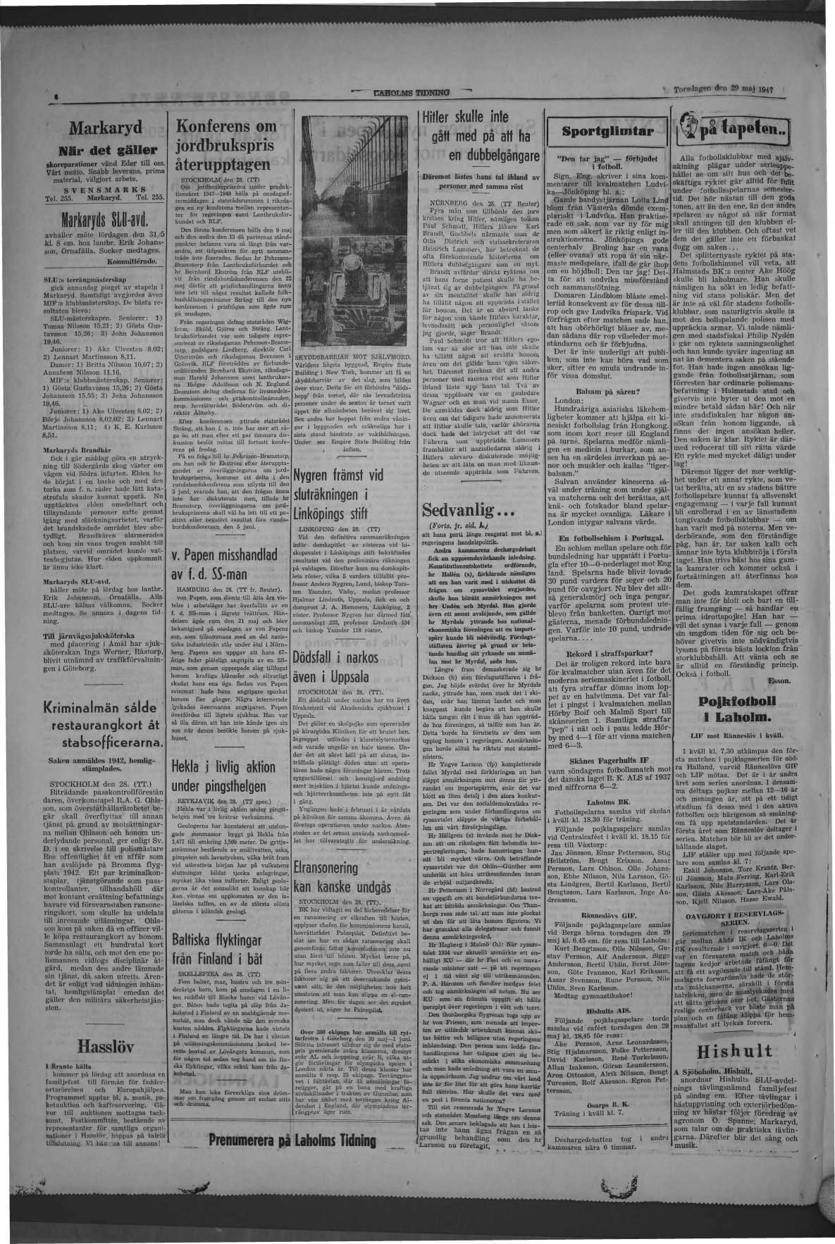 Laholms Tidning Torsdag 29 maj 1947, sida 4
