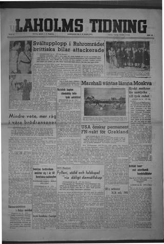 Förstasidan, Lördag 29 mars 1947