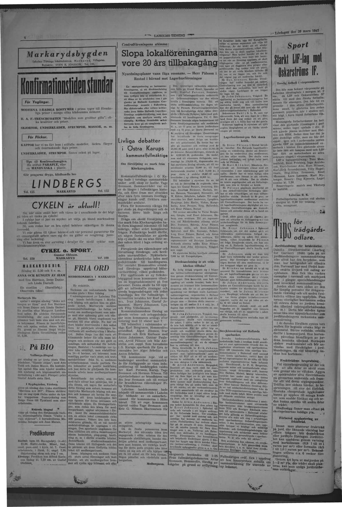 Laholms Tidning Lördag 29 mars 1947, sida 4