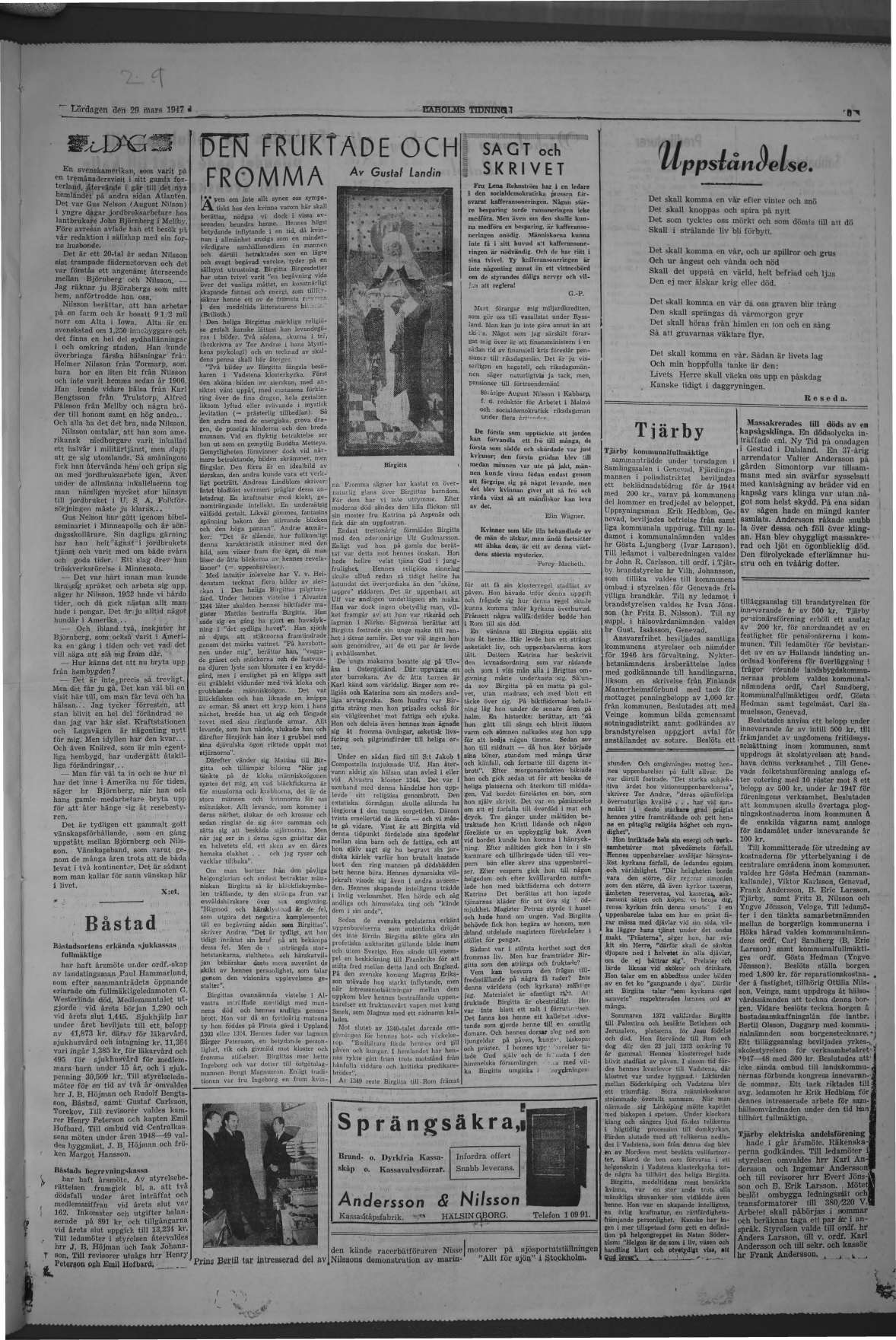 Laholms Tidning Lördag 29 mars 1947, sida 5