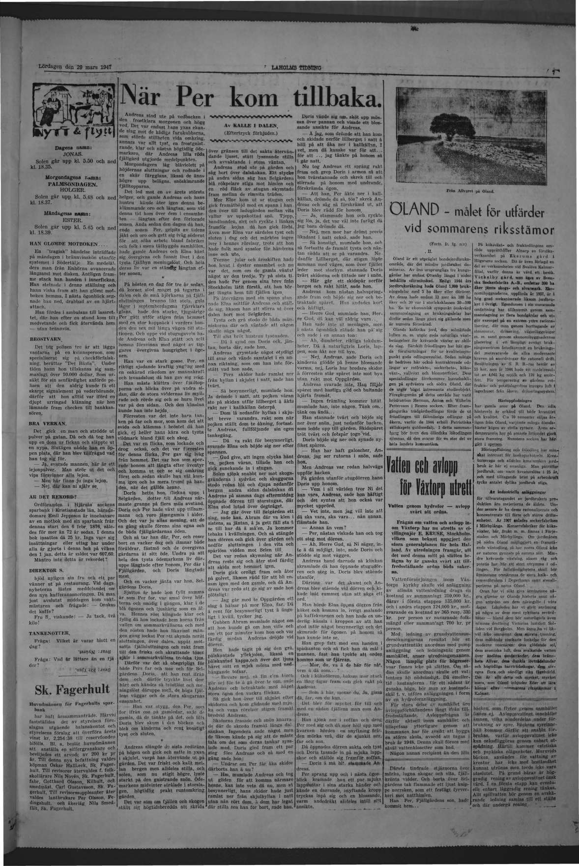 Laholms Tidning Lördag 29 mars 1947, sida 7