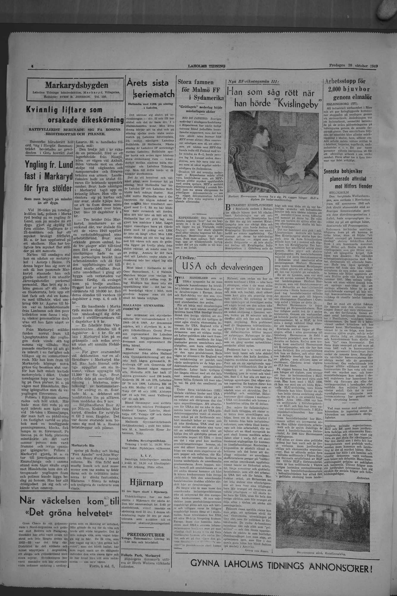 Laholms Tidning Fredag 28 oktober 1949, sida 4