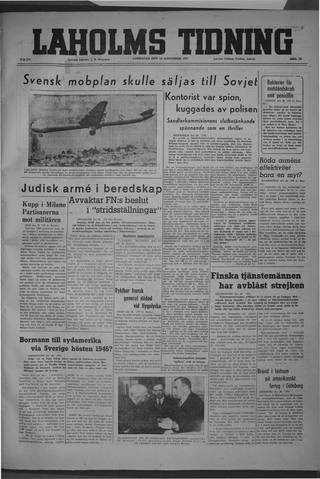 Förstasidan, Lördag 29 november 1947