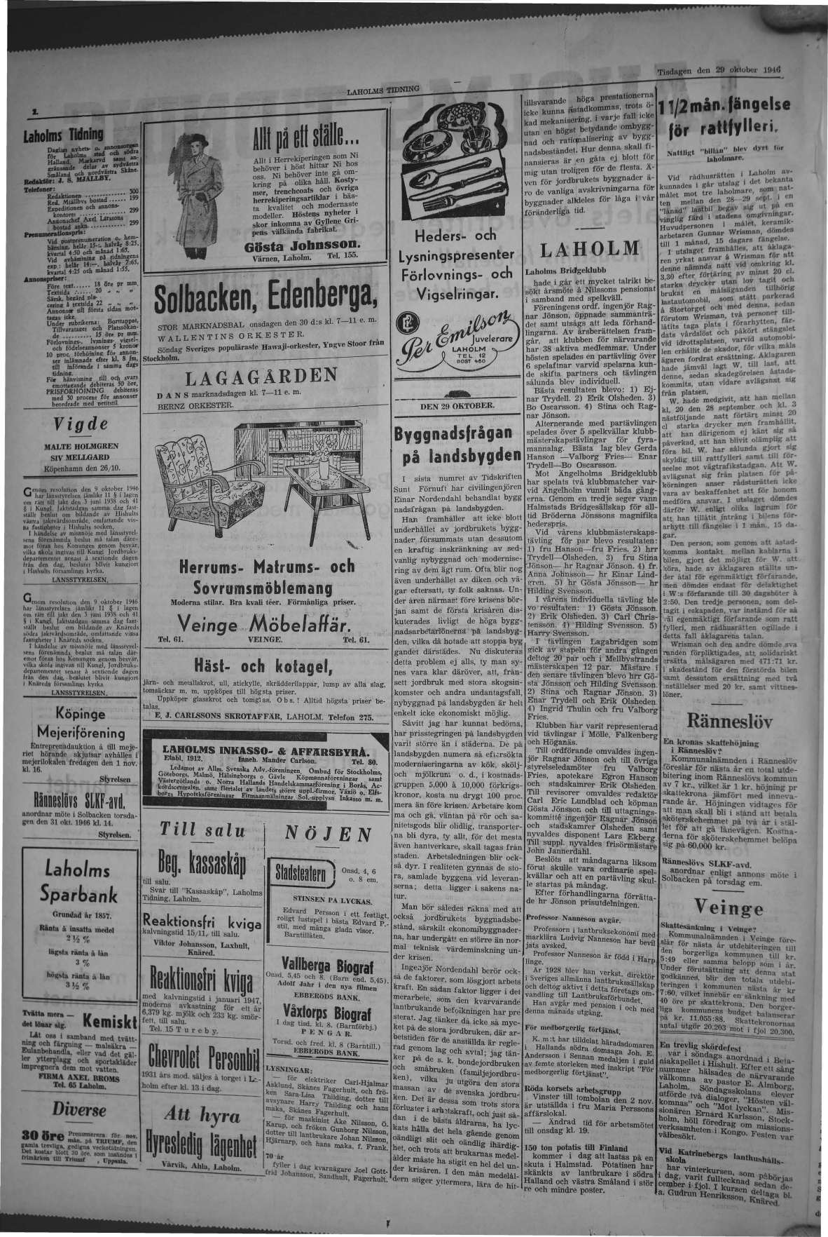 Laholms Tidning Tisdag 29 oktober 1946, sida 2