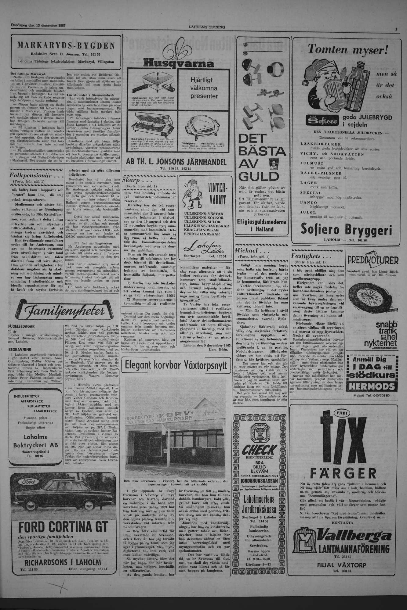 Laholms Tidning Onsdag 15 december 1965, sida 3