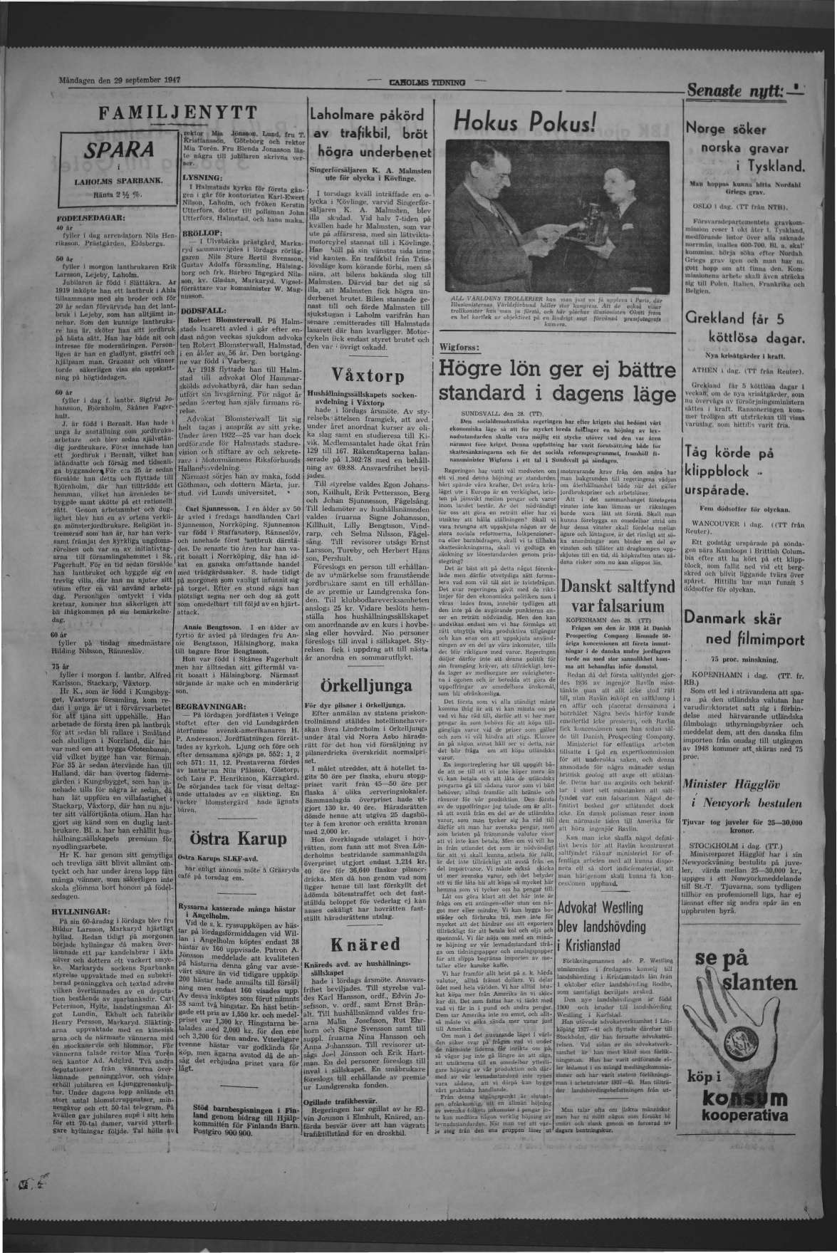 Laholms Tidning Måndag 29 september 1947, sida 3