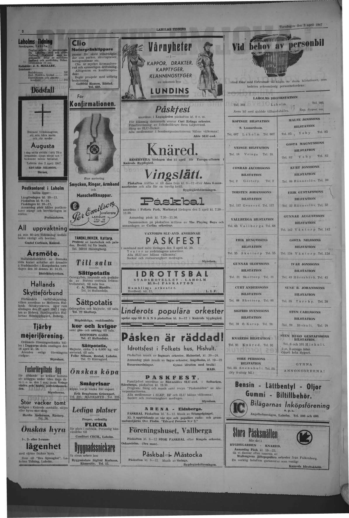 Laholms Tidning Torsdag 3 april 1947, sida 2