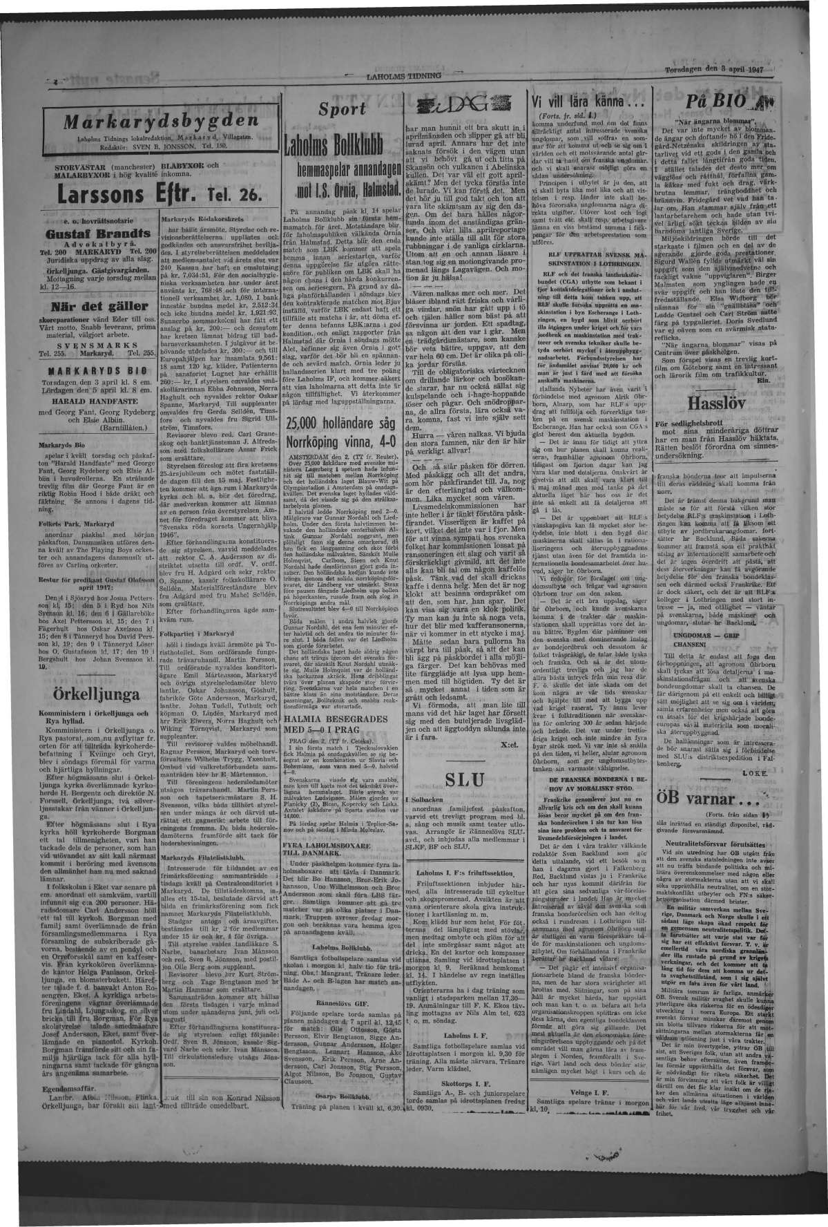 Laholms Tidning Torsdag 3 april 1947, sida 4