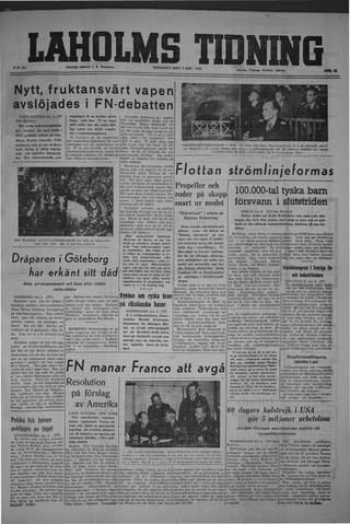 Förstasidan, Tisdag 3 december 1946