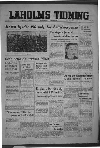 Förstasidan, Måndag 3 februari 1947