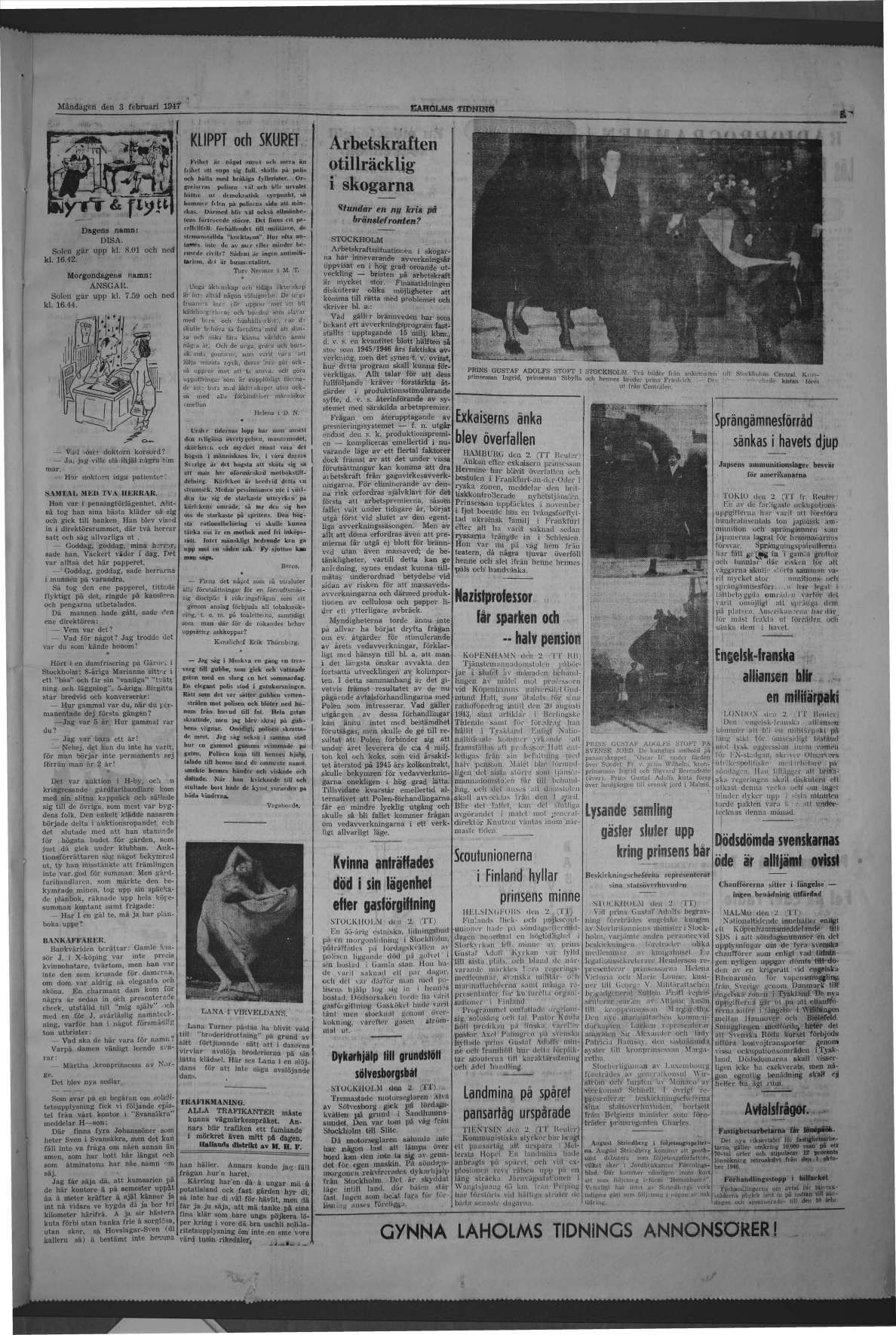 Laholms Tidning Måndag 3 februari 1947, sida 6