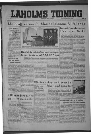 Förstasidan, Torsdag 3 juli 1947
