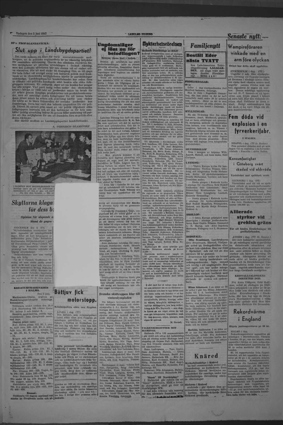 Laholms Tidning Tisdag 3 juni 1947, sida 3