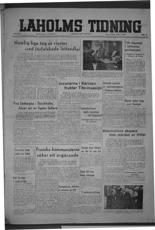 Förstasidan, Lördag 3 maj 1947