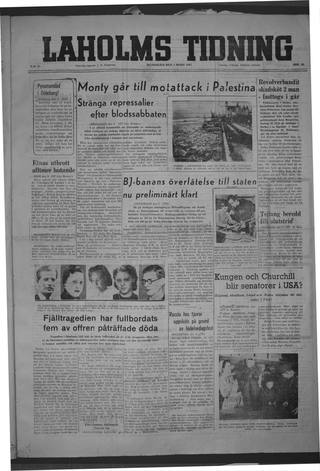 Förstasidan, Måndag 3 mars 1947