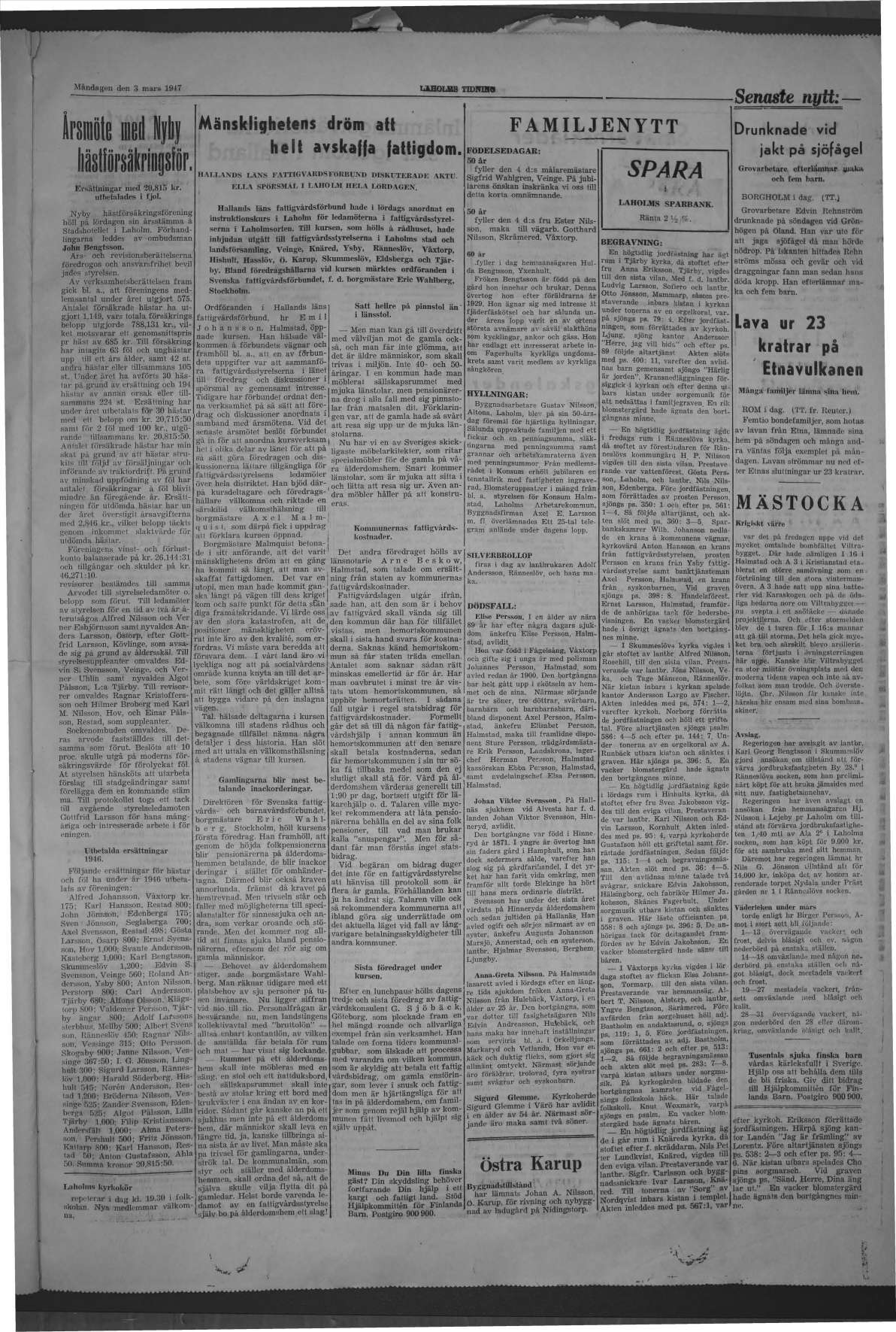 Laholms Tidning Måndag 3 mars 1947, sida 2