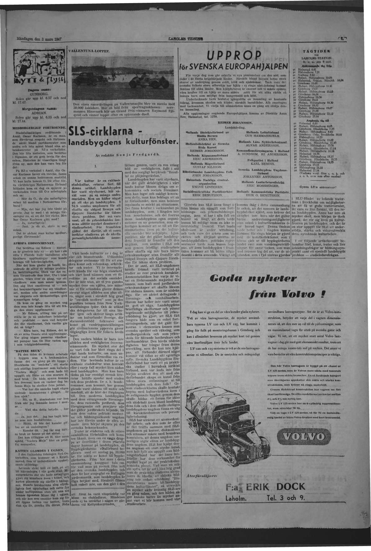 Laholms Tidning Måndag 3 mars 1947, sida 7