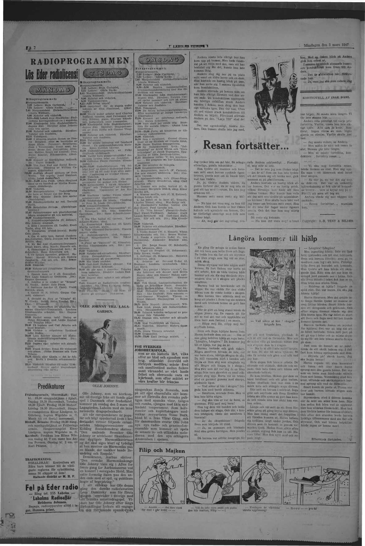 Laholms Tidning Måndag 3 mars 1947, sida 8