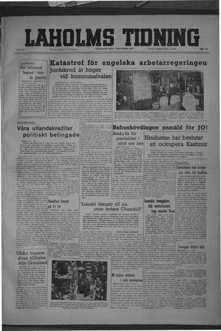 Förstasidan, Måndag 3 november 1947