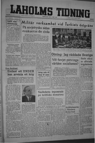 Förstasidan, Torsdag 3 oktober 1946