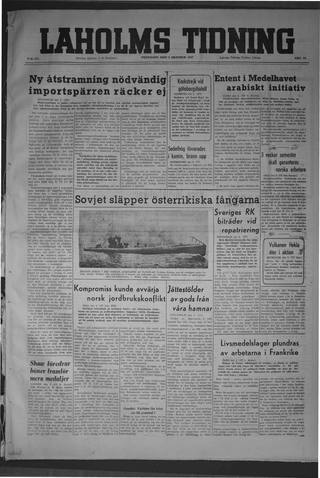 Förstasidan, Fredag 3 oktober 1947