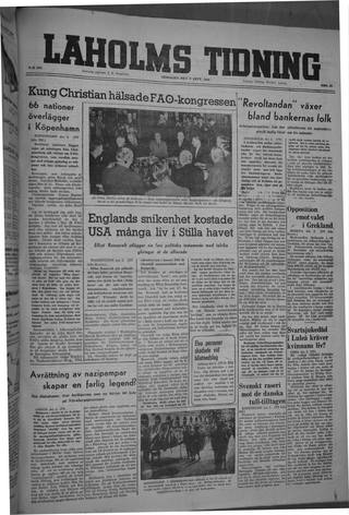 Förstasidan, Tisdag 3 september 1946